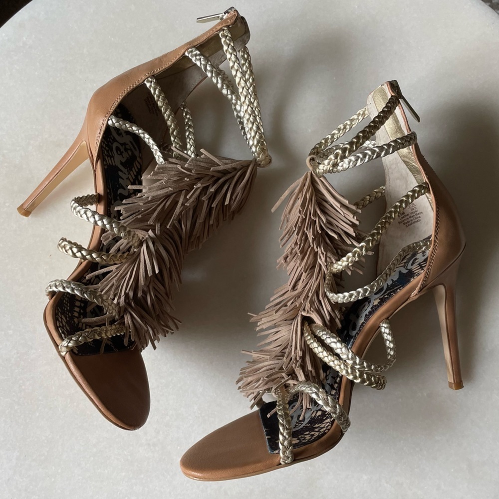 Sam Edelman Savannah Fringe Leather Heel Sandals